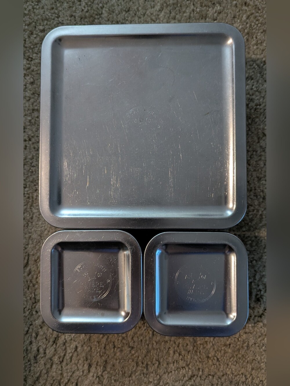 Set of 3 Square Metal Revere Ware Pans - Stainless Steel